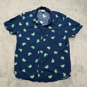 Pokemon Button Shirt Squirtle‎ All Over Print Mens Large Blue Short Sleeve